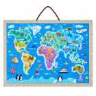 Puzzle magnetic educativ Harta Lumii, 168 piese, animale si obiective turistice, cu snur, 3+ ani – Hiris.ro