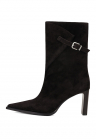 Cizme mid-calf din piele intoarsa cu toc inalt - Negru