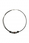 Colier negru de piele - Negru/Argintiu