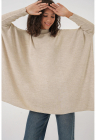 Pulover dama - BigDart - guler inalt - dungi - tricot - Bej Natural -