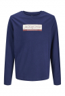 Bluza din bumbac cu decolteu la baza gatului si imprimeu logo - Bleumarin