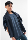 Tricou de bumbac cu buzuar pe piept - Albastru inchis