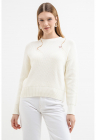 Pulover regular fit de bumbac cu logo - Crem