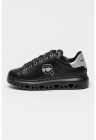 Pantofi sport wedge de piele cu talpa perforata cu logo - Negru/Argintiu