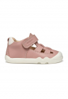 Pantofi de piele cu velcro si decupaje - Roz prafuit