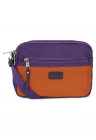 Geanta dama - Piele naturala/Nylon - 23 x 16 x 7 cm - Mov/Portocaliu