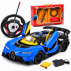 Masina RC cu telecomanda tip volan, scara 1:16, usi cu deschidere, lumini, acumulator si incarcator incluse, albastra, 3 ani+ – Hiris.ro