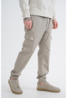 Pantaloni cargo din amestec de bumbac cu talie elastica - Gri deschis