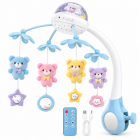 Carusel muzical pentru patut cu proiector, lumina de veghe, telecomanda si acumulator USB, albastru, 0 luni+ – Hiris.ro