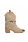 Botine cowboy din piele intoarsa - cu aplicatii metalice si tinte Odyssey - Bej