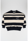 Bluza de trening cu model in dungi si logo pe piept - Negru/Bej