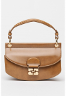 Geanta crossbody de piele ecologica cu clapa si bareta detasabila - Caramel