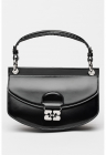 Geanta crossbody de piele ecologica cu clapa si detaliu metalic - Negru