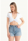 Tricou dama - scurt - decolteu adanc in V - maneci scurte - alb - textil