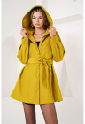 Palton dama BigDart - trench cu gluga - croiala lejera - textil - Verde masliniu -