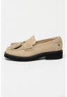 Pantofi loafer de piele intoarsa cu talpa plata - Bej