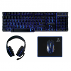 Kit Gaming 4in1 Sherman Tastatura + Mouse + Casti + Mousepad Negru