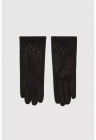 Manusi femei negru - unisex - cu captuseala din blana - detalii cu zirconii