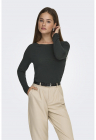 Bluza slim fit cu decolteu barcuta - Gri antracit