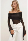 Bluza dama - guler Madonna - maneca lunga - jerseu - Negru - Negru
