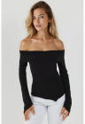 Bluza dama cu decolteu asimetric - Negru - Negru