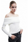 Pulover striat cu decolteu pe un umar – Alb murdar – FashionDays.ro