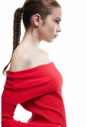 Pulover striat cu decolteu pe un umar – Rosu vermillion – FashionDays.ro
