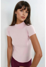 Tricou dama bumbac - guler semi-rulat - roz pudra