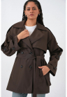 Trenci dama -  cu doua randuri de nasturi - maro mocca - textil