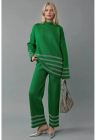 Compleu dama - cu dungi - verde - tricot -