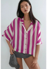 Camasa dama - cu nasturi si dungi - roz magenta/alb - textil