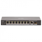 Switch cu 8 porturi PoE Gigabit Hikvision HiLook NS-0510P-80(B), 10/100/1000 Mbps, 1 port SFP, 1 port RJ45, 20 Gbps, buget PoE 80W, fara management – Vonmag.ro