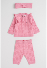 Set de imbracaminte cu model torsade si detaliu cu volan – 3 piese – Roz – FashionDays.ro