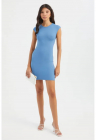 Rochie mini -  mulata - decupata la spate - albastra - jerseu
