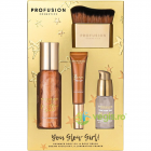 Set Ulei cu Sclipici pentru Corp 100ml + Pensula pentru Corp 1buc + Primer cu Efect Iluminator 30ml + Iluminator Tip Crema 10ml