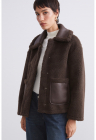 Jacheta din material teddy cu detalii din piele ecologica – Maro inchis – FashionDays.ro