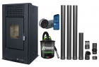 Pachet complet pentru incalzire cu control de la distanta format din Semineu (Soba) pe Peleti cu aer cald Magnesia 9 KW culoare Black termostat ambiental Salus IT 800 aspirator de cenusa si kit de evacuare 35 metri – Fornello.ro