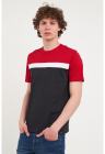 Tricou din bumbac cu decolteu la baza gatului – Alb/Negru stins/Rosu vermillion – FashionDays.ro