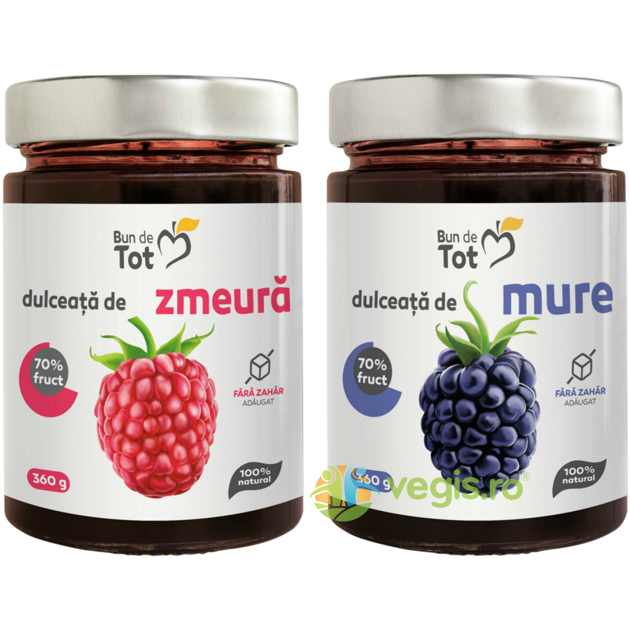 Oferte la Pachet Dulceata de Zmeura fara Zahar 360g + Dulceata de Mure fara Zahar 360g