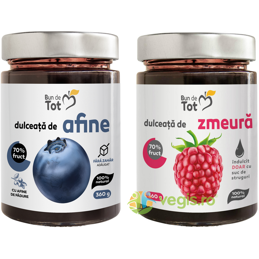 Oferte la Pachet Dulceata de Afine fara Zahar 360g + Dulceata de Zmeura fara Zahar 360g