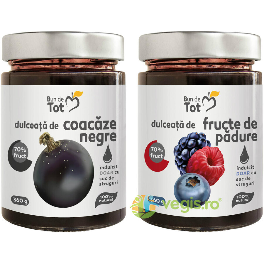 Oferte la Pachet Dulceata din Coacaze Negre fara Zahar 360g + Dulceata din Fructe de Padure fara Zahar 360g