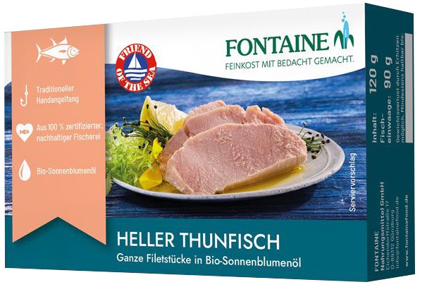 Oferte la File de ton, bucati intregi in ulei de floarea soarelui bio, 120g Fontaine