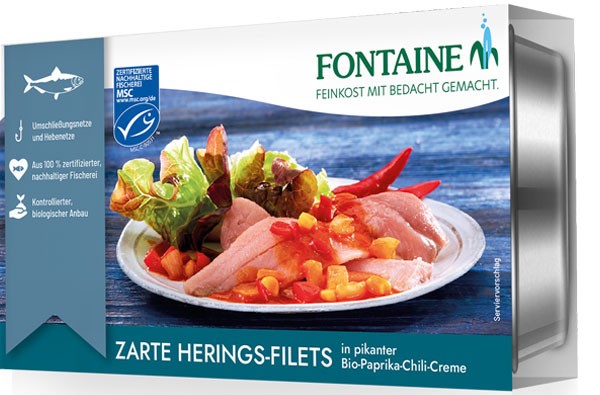 Oferte la File de hering in sos bio cu ardei iute, 200g Fontaine