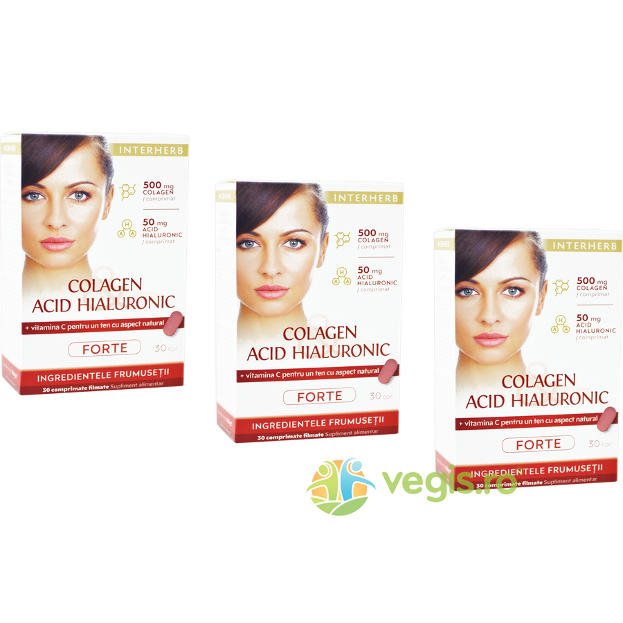 Oferte la Pachet Tratament Complet pentru 3 Luni Colagen si Acid Hialuronic Forte 30tb X 3buc