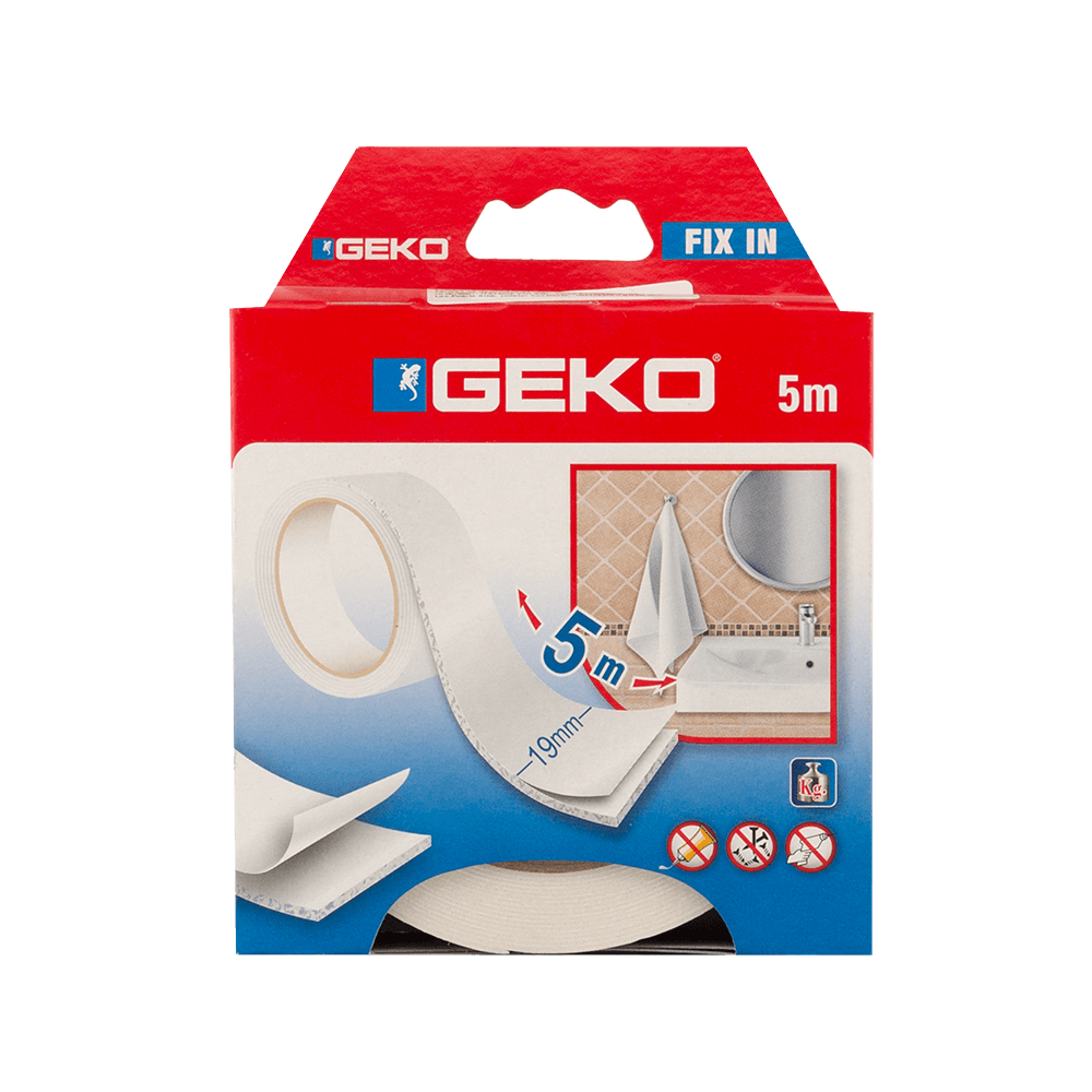 Oferte la Banda dublu adeviza Geko Fix In, alb, 19 mm x 5 m