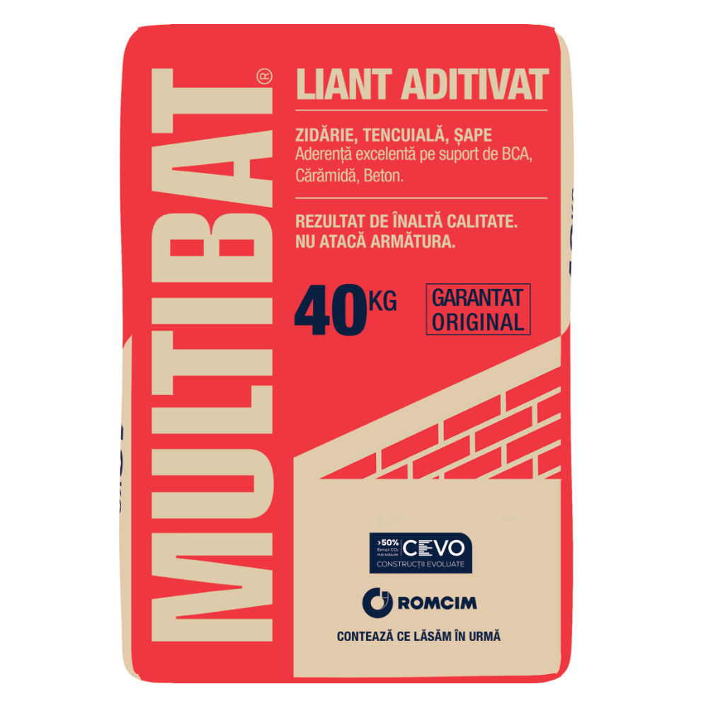 Oferte la Liant aditivat Romcim Multibat pentru tencuiala si zidarie, 40 kg