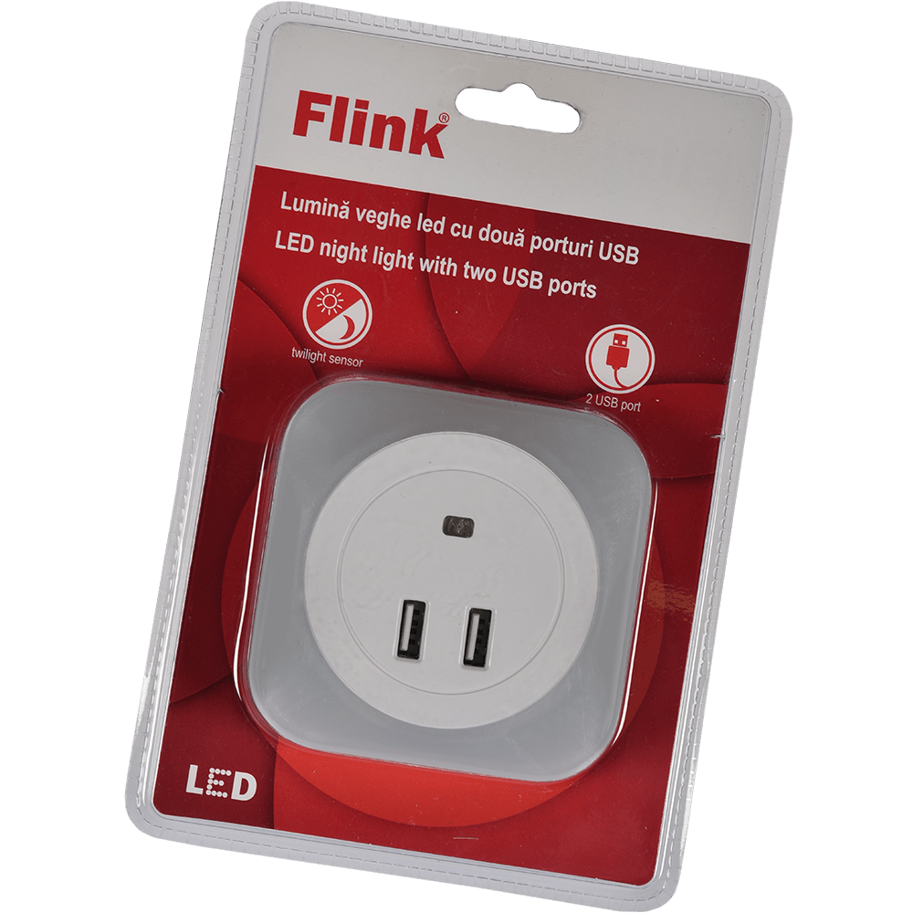 Oferte la Lampa de veghe Flink LED, 2 porturi USB, 0.4 W