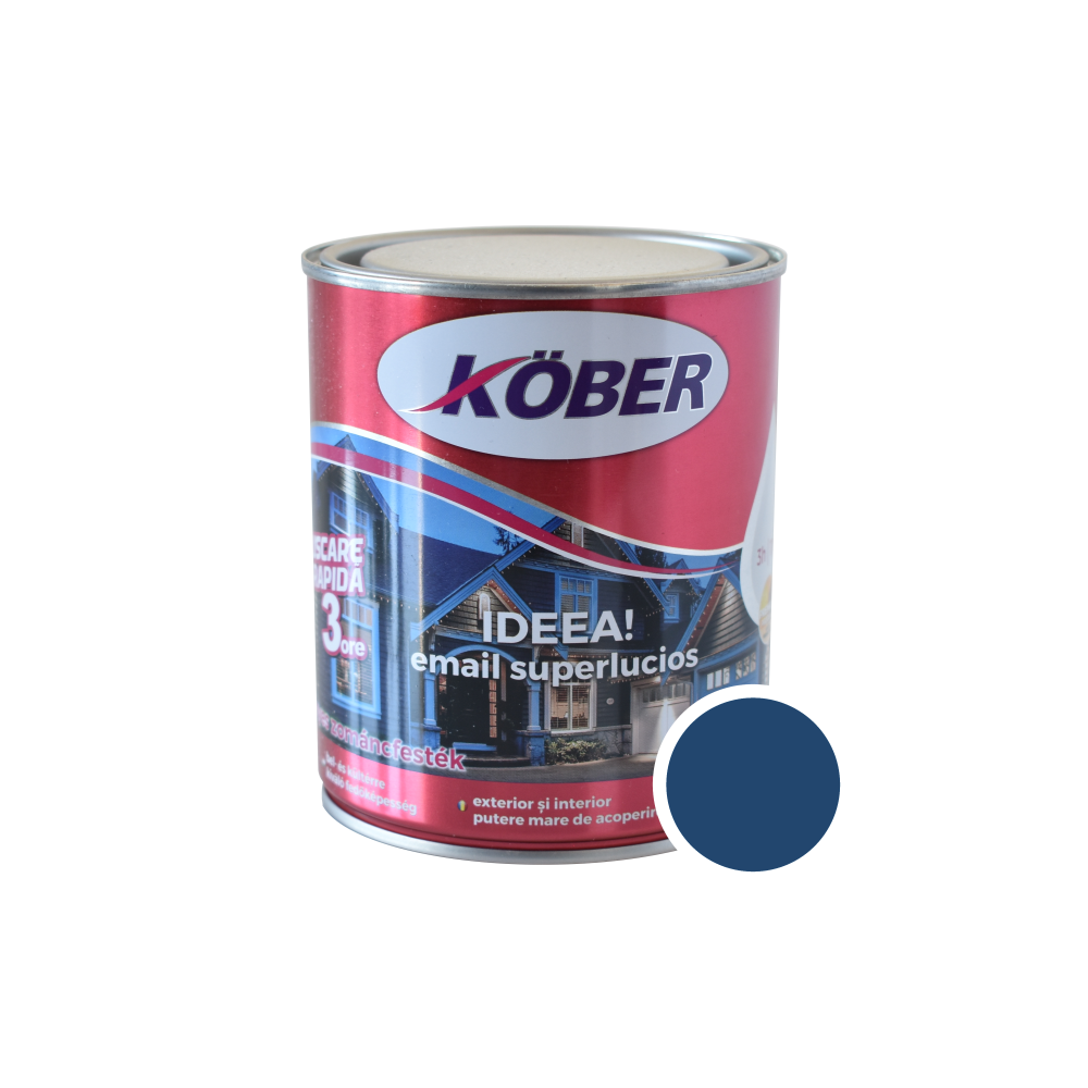 Oferte la Vopsea email Kober Ideea pentru lemn/metal/sticla, interior/exterior, albastru mediu, 0,75 l
