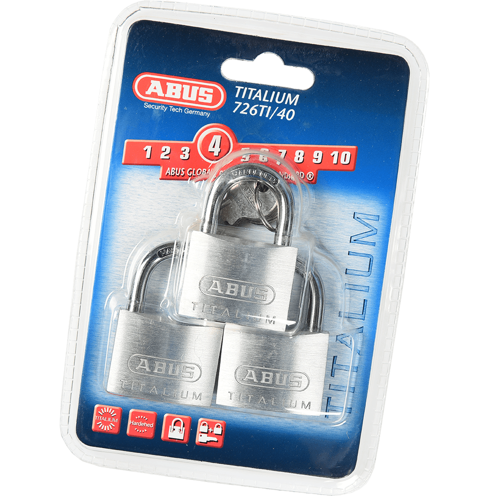 Oferte la Set 3 lacate din aluminiu, Abus Titalium 726TI, l 40mm, 4 chei