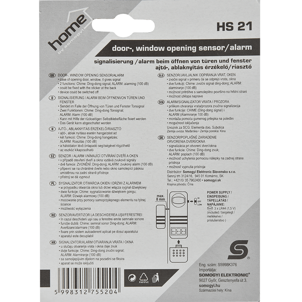 Oferte la Senzor/alarma deschidere usi si ferestre, semnalizare ding-dong, sonor 100 dB